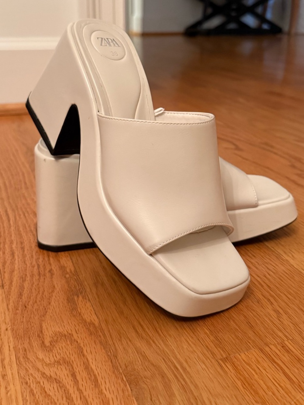 Zara White Chunky Platform Slide Mules Sz 36